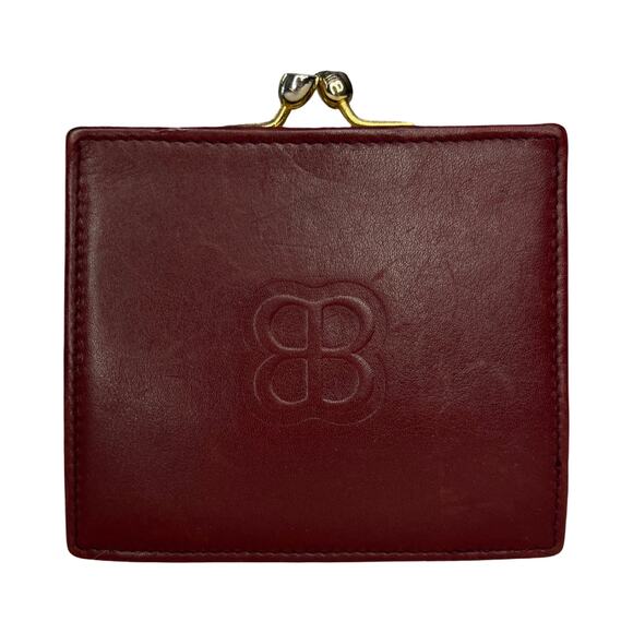 Balenciaga Burgundy Leather Coin Wallet Kiss Lock Made in Italy Luxury VGUC - Picture 1 of 13